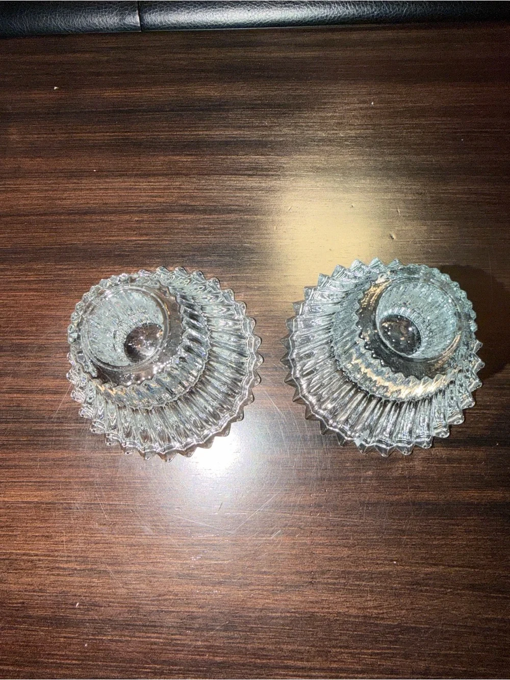 Vintage Crystal Glass Ribbed Candle Holders -